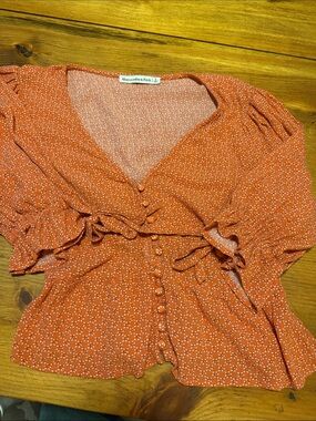 Abercrombie & Fitch Rust Orange Floral Button-Front Peplum Top